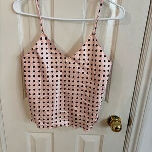 vintage lingerie or tank top baby pink with black polka dots 90s *accepting offe
